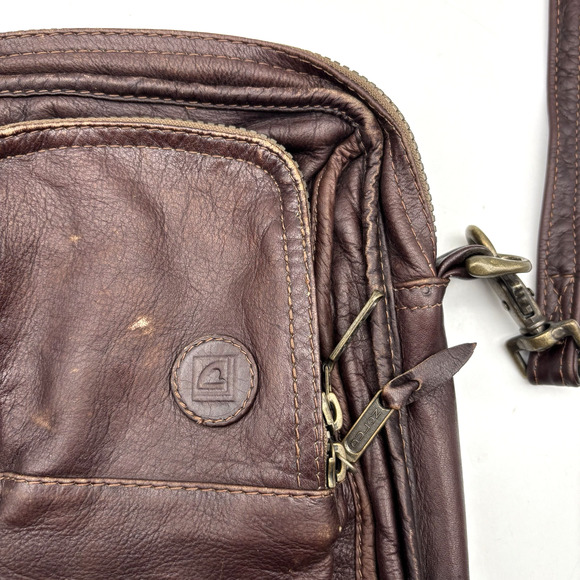 Vintage 90s Dilana Design Collection Brown Leather Organizer Crossbody Bag FLAWS - Picture 4 of 16